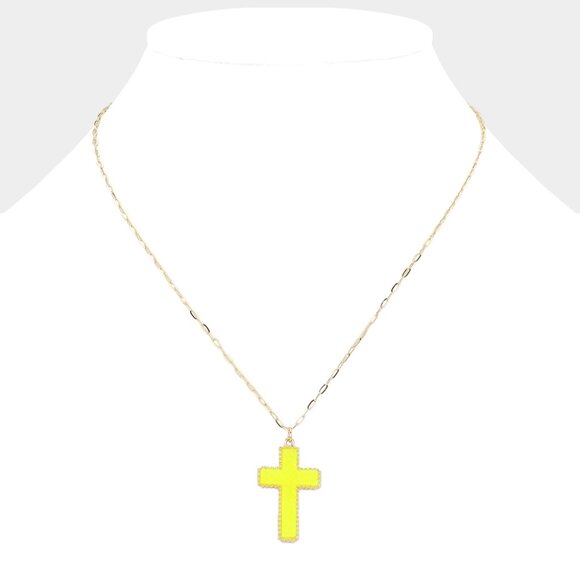 NEW Yellow Druzy Stone Sparkle Cross Gold Dipped Bracelet Necklace Earrings SET - Picture 6 of 7